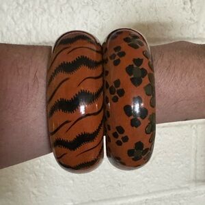 Vintage Lot of Tiger Stripe & Floral Bangles in Orange and Black